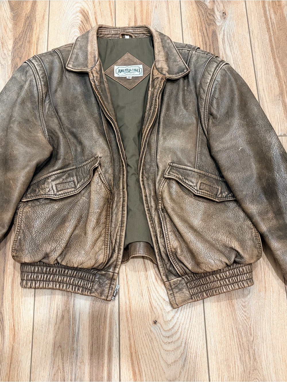 American Eagle Outfitters Brown Leather Bomber Jacket